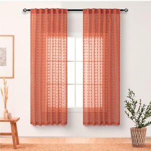 Burnt Orange Sheer Pom Pom Curtains